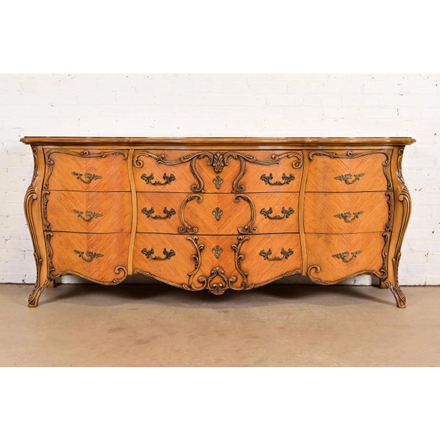 Romweber French Rococo Louis XV Carved Satinwood Long Dresser or Credenza For Sale - Image 13 of 13