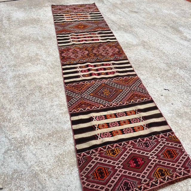 1980s Vintage Embroidery Kilim Rug Runner For Sale - Image 5 of 6