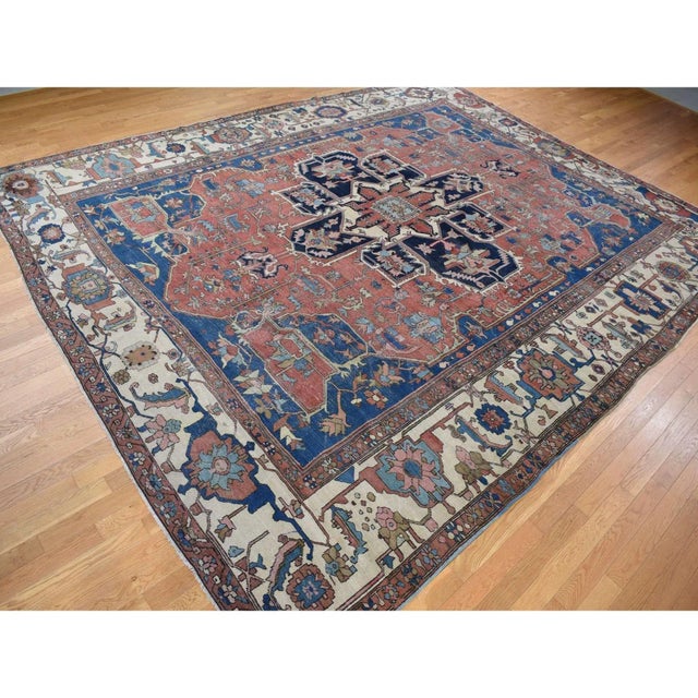 1890 Red Antique Persian Serapi Heriz Wool Hand Knotted Even Wear Rug 11'3"x15'3" For Sale In New York - Image 6 of 11