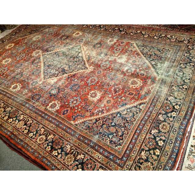 Antique Persian Mahal Sultanabad Rug, Hand-Knotted Wool, Geometric Pattern, Brick-Red & Navy, 10x15 For Sale - Image 4 of 18