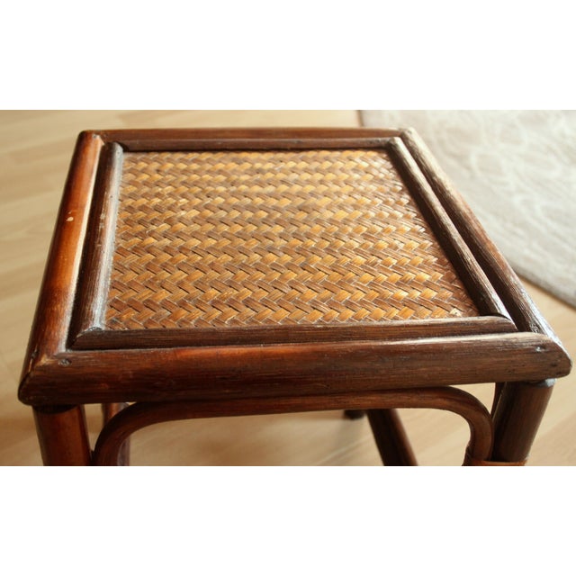 Wood Handmade Rattan, Bamboo and Wooden Plant Stand - Vintage For Sale - Image 7 of 11