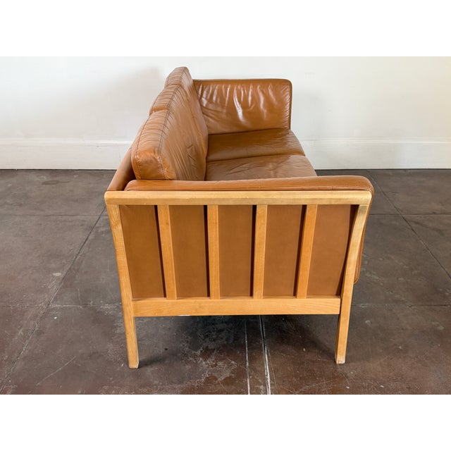 Mid-Century Modern Danish Modern Attributed Skovby Leather & Beechwood Sofa For Sale - Image 3 of 5