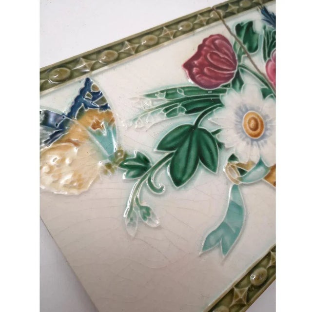 Art Nouveau Relief Tiles, Morialmé, 1900s, Set of 2 For Sale - Image 4 of 11