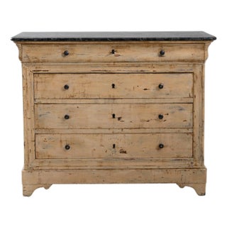 1880s French Wood Patinated Chest of Drawers With Marble Top For Sale