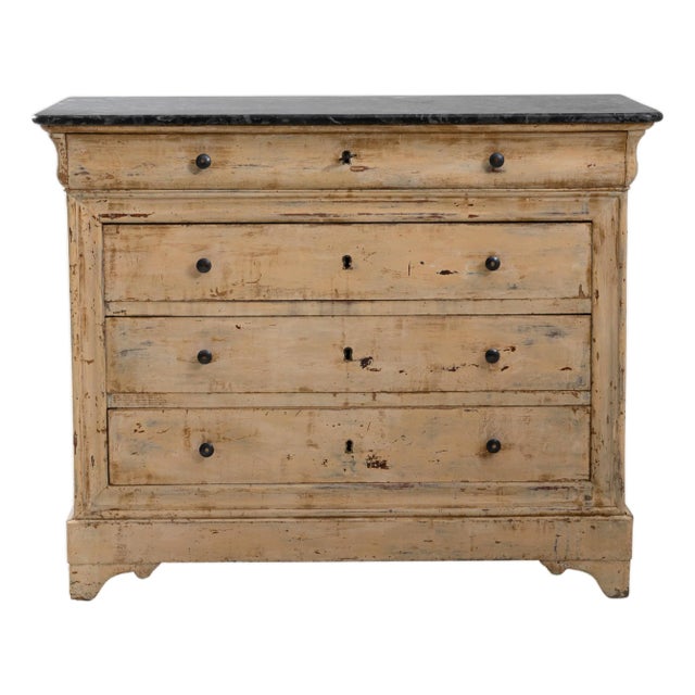 1880s French Wood Patinated Chest of Drawers With Marble Top For Sale