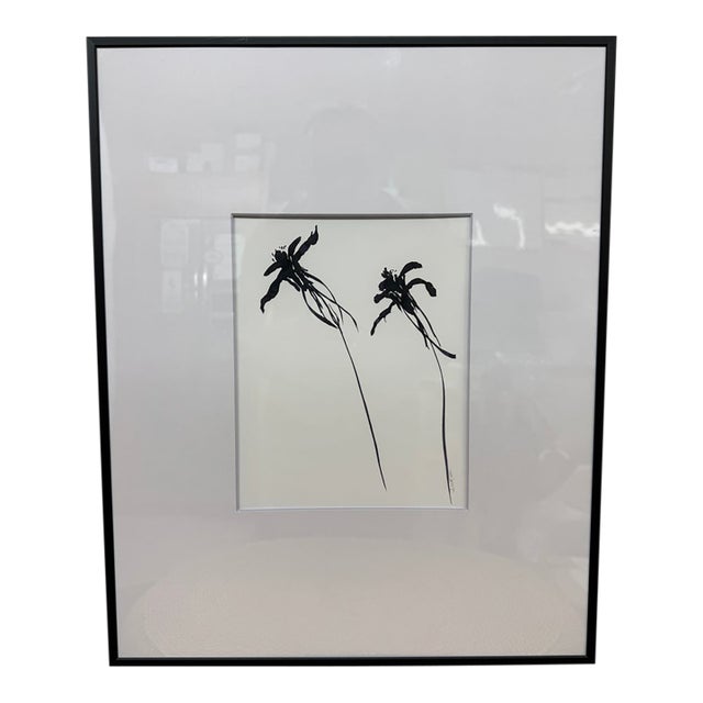 Isabel Wyatt Black Flower Original Painting, Signed For Sale