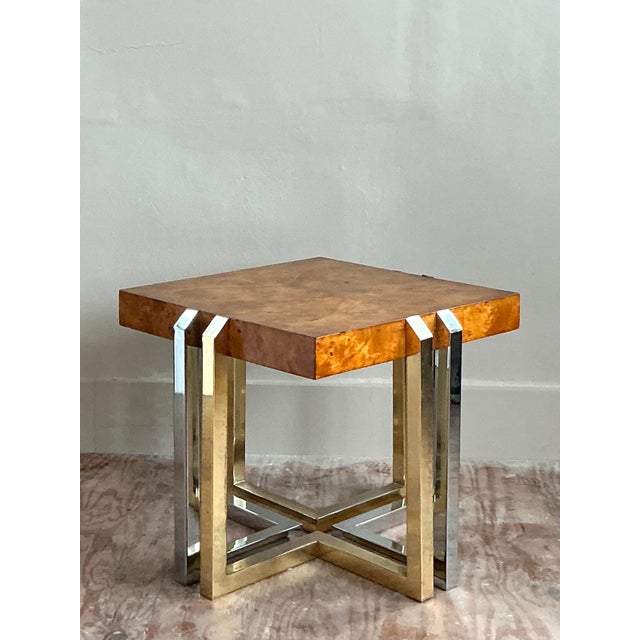 Vintage Boho Burl and Mixed Metals Side Table For Sale - Image 9 of 9