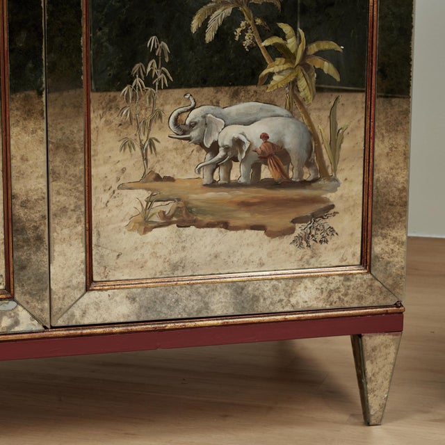 Glass Pair of Antique Italian Eglomise Mirrored Cabinets With Elephants and Palm Trees For Sale - Image 7 of 18