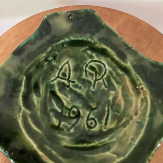 Rare Vintage Emerald Green Ceramic Vase W/Etched Design and Geometric Runes Symbols Signed Circa 1961 For Sale - Image 11 of 12