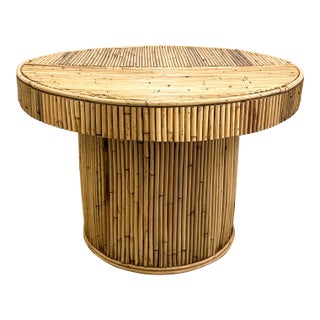 Vintage Coastal Rattan Pencil Reed Side Table / End Table, 1970s For Sale