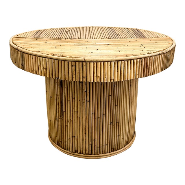 Vintage Coastal Rattan Pencil Reed Side Table / End Table, 1970s For Sale