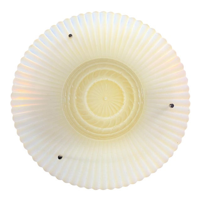 Vintage Three Chain Bowl Light 1930s Light Yellow Bedroom or Hallway Ceiling Light Restored With New Paint and Wiring For Sale