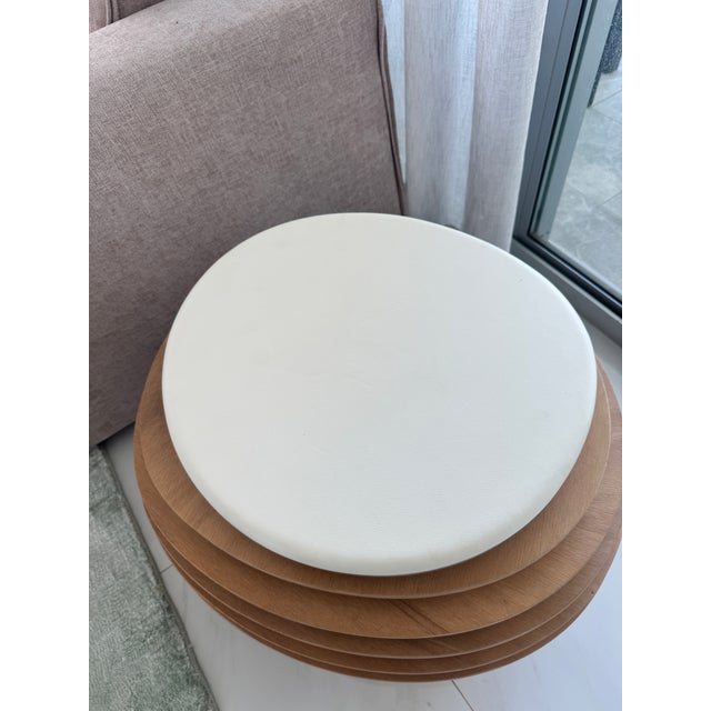 Mid-Century Modern Morelato Sculptural Layered Ash Wood Side Table / Pouf With Leather Top – Italian Design For Sale - Image 3 of 8
