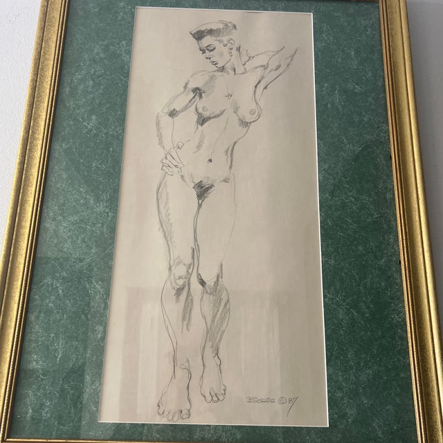 20 Th Century European School Pencil on Paper Figurative Portrait of Lady Signed Framed Made in 1987 For Sale In Washington DC - Image 6 of 10