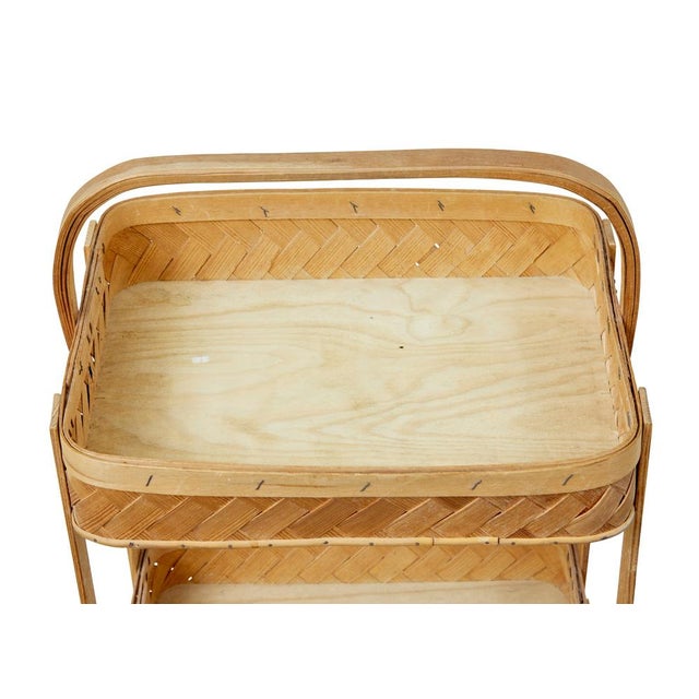 Early 20th Century Handmade Woven Pine 2-Tier Stand, 1910s For Sale - Image 6 of 8