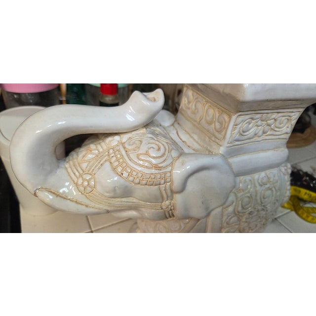 1970s Large Ceramic Elephant Chinosierie Garden Stool Plant Stand For Sale - Image 5 of 7