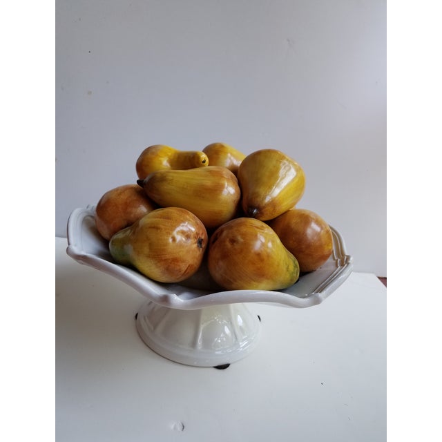 Vietri Italy Hand Painted Pears in a White Fluted Compote Centerpiece For Sale In Philadelphia - Image 6 of 6