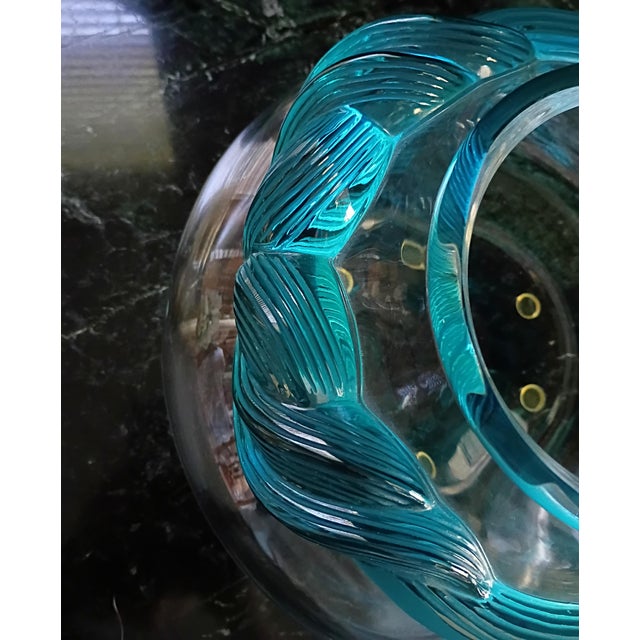 Turquoise 1990s Lalique Large Cyrus Frosted Crystal Coupe Bowl Centerpiece Art Deco For Sale - Image 8 of 12