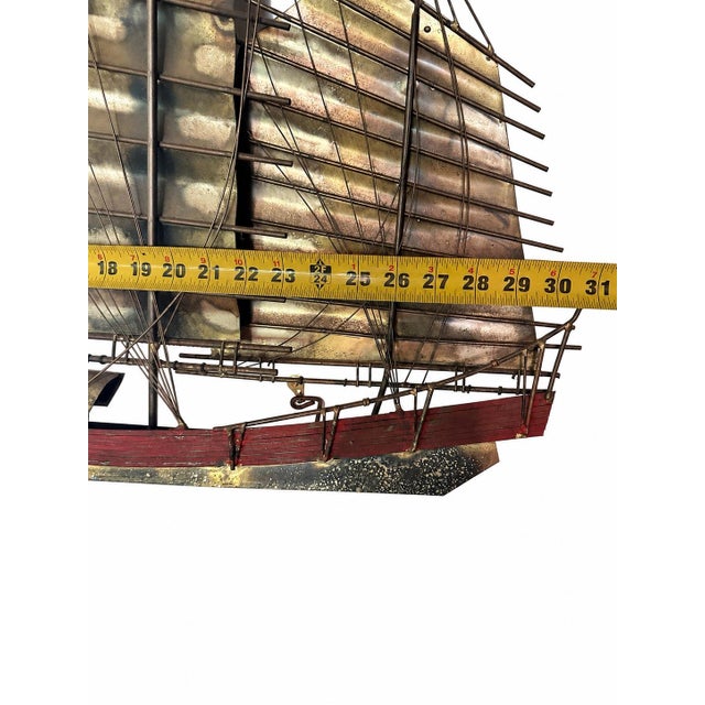 Curtis Jere Signed Mid 20th Century Curtis Jeré/Artisan House Chinese Junk Boat Brass Wall Sculpture Brutalist MCM For Sale - Image 4 of 6