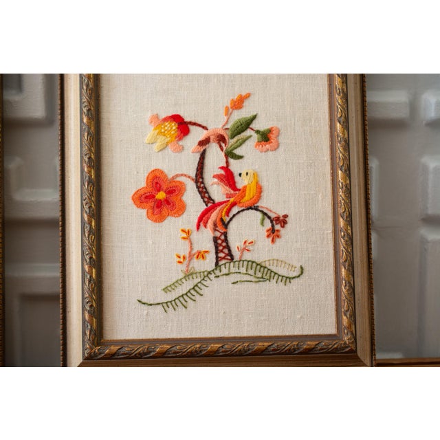 Vintage Framed Crewel Birds, Floral, Needlepoint, Wall Hanging, Art, Chinoiserie a Pair Chairish