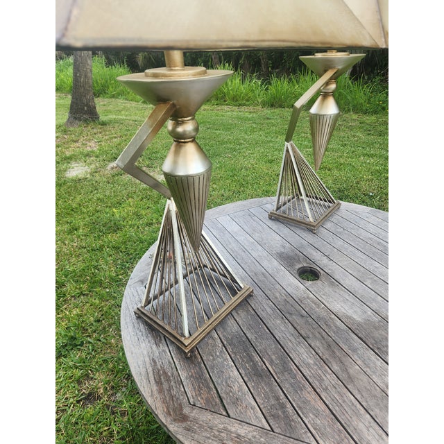 1950s Mid-Century Modern Atomic Brutalist Majestic Lamp Set ~ Original Fiberglass Shades For Sale - Image 18 of 18
