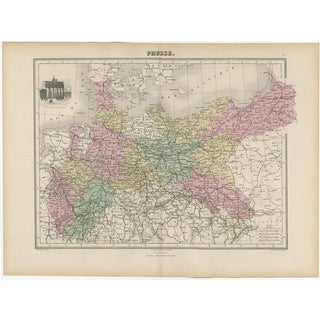 Antique Map of the Kingdom of Prussia, 1880 For Sale
