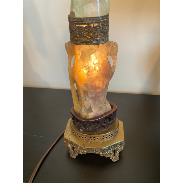 Vintage Asian Inspired Carved Stone Lamp For Sale - Image 9 of 12