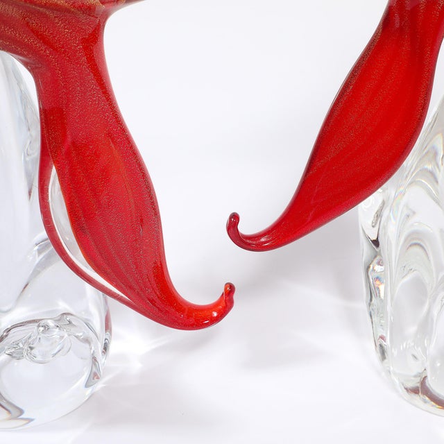 Pair of Mid-Century Vermillion Murano Glass Dove Sculptures With 24k Gold Flecks For Sale - Image 10 of 12