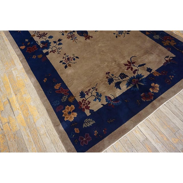 1920s Tan Sand Floral Vase Antique Chinese Art Deco Carpet 5' X 7'10" Woven Rug For Sale In New York - Image 6 of 8