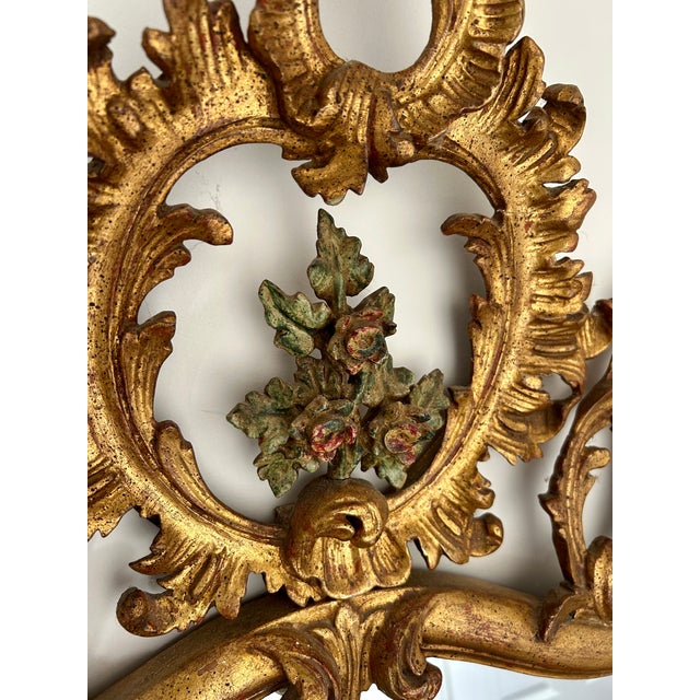 19th Century Italian Giltwood and Polychrome Mirror Carved wood frame with original gilding and hand-painted polychrome...