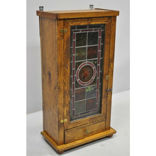 Vintage Leaded Stained Glass Wall Hanging Cabinet Chairish