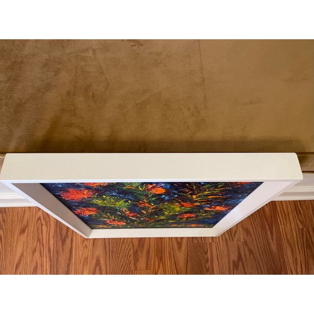 Vintage Impasto Contemporary Floral Still Life Framed Original Oil Painting, Red, Blue, Green For Sale - Image 9 of 11