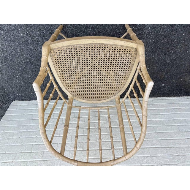 Pair of Mid 20th Century Baker Furniture Vintage Regency Style Tan Color Faux Bamboo Cane Seat Tub Chairs For Sale - Image 11 of 11