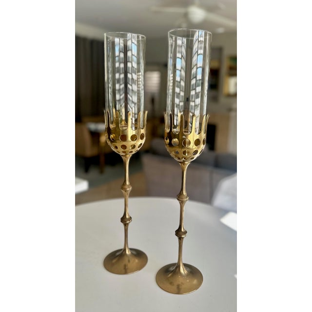 1980s Brass and Glass Hurricane Candles Holders by Bijørn Wiinblad For Sale - Image 5 of 14