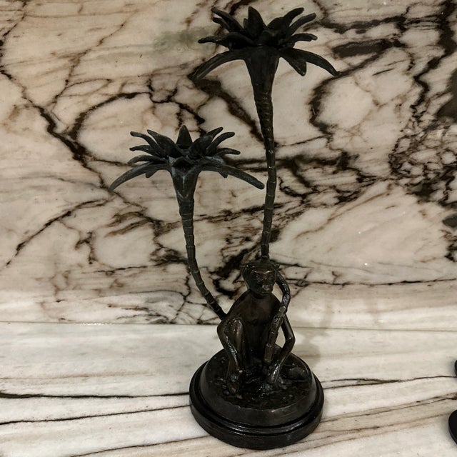 Dark Green Brass Monkey Candleholder For Sale - Image 8 of 8