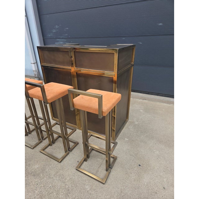 Vintage Brass Modular Bar with Bar Stools from Maison Jansen, 1970, Set of 5 For Sale - Image 10 of 12