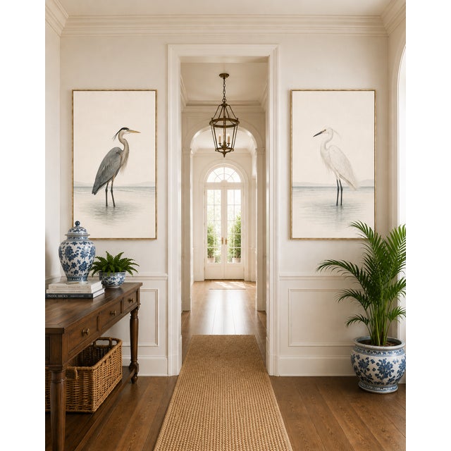 Coastal Heron & Egret Diptych, Neutral Shorebird Art Print Set, 20" X 30" For Sale - Image 4 of 10