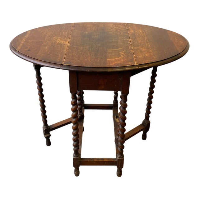 Edwardian Extending Oak Drop Leaf Barley Twist Side Table For Sale