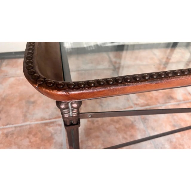Metal Maitland-Smith Attributed Leather and Steel Coffee Table For Sale - Image 7 of 13