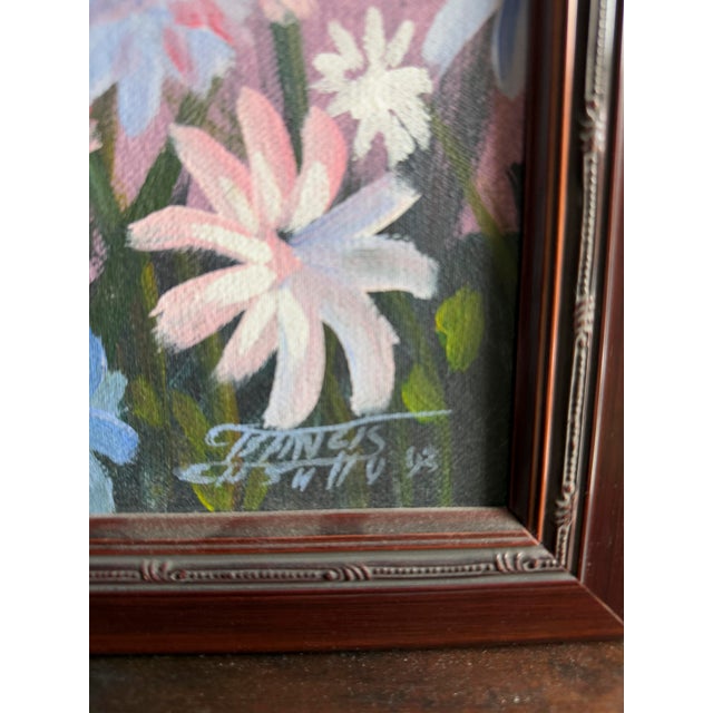Original 1993 Folk Art Acrylic Painting Woman With Flowers Caribbean Style Portrait For Sale - Image 4 of 9