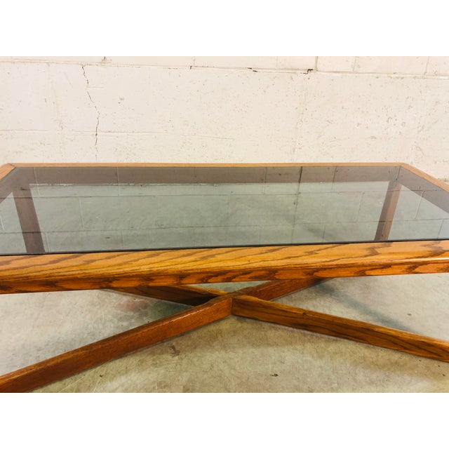 Vintage Lane Furniture Oak Wood & Smoked Glass Coffee Table Chairish