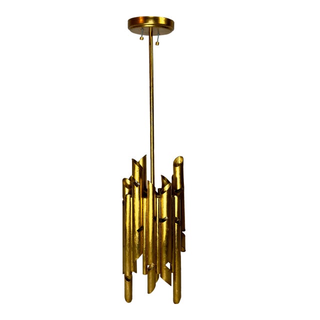 Vintage Palm Beach Regency Gaetano Sciolari Style Gilt Tole Chandelier For Sale