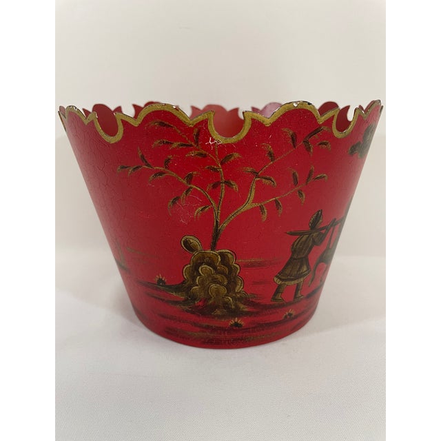 1950s 1950s-70s Chinoiserie Red Toleware Cachepot or Jardiniere For Sale - Image 5 of 15