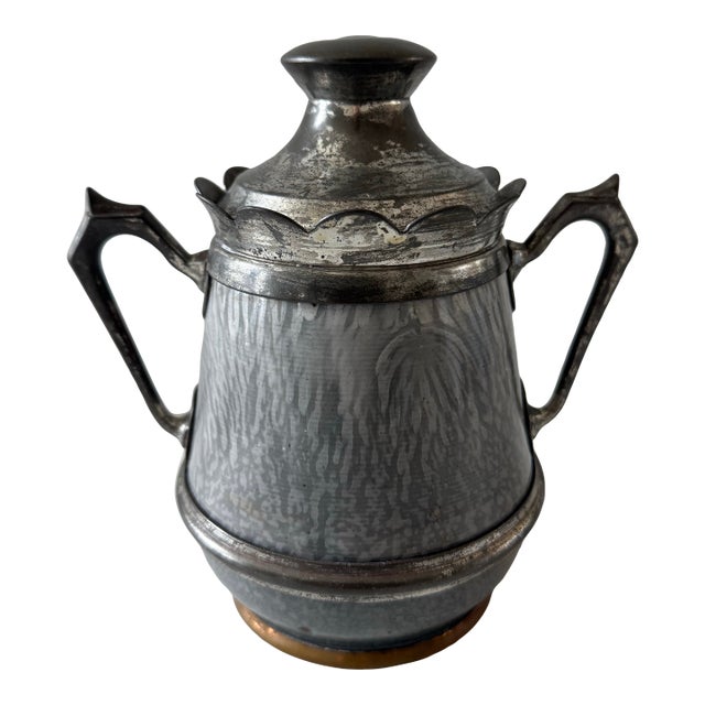 Antique Victorian Graniteware & Pewter Sugar Bowl For Sale