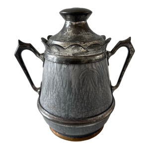 Antique Victorian Graniteware & Pewter Sugar Bowl
