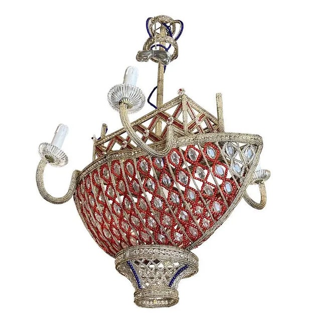 Boat Shape Four-Light Chandelier with Polychrome beading For Sale - Image 3 of 6