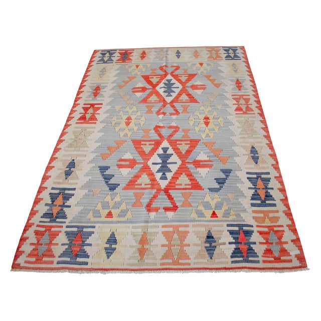 1970s Vintage Turkish Kilim – Handwoven Wool Flat Weave Rug With Tribal Geometric Design For Sale - Image 5 of 12