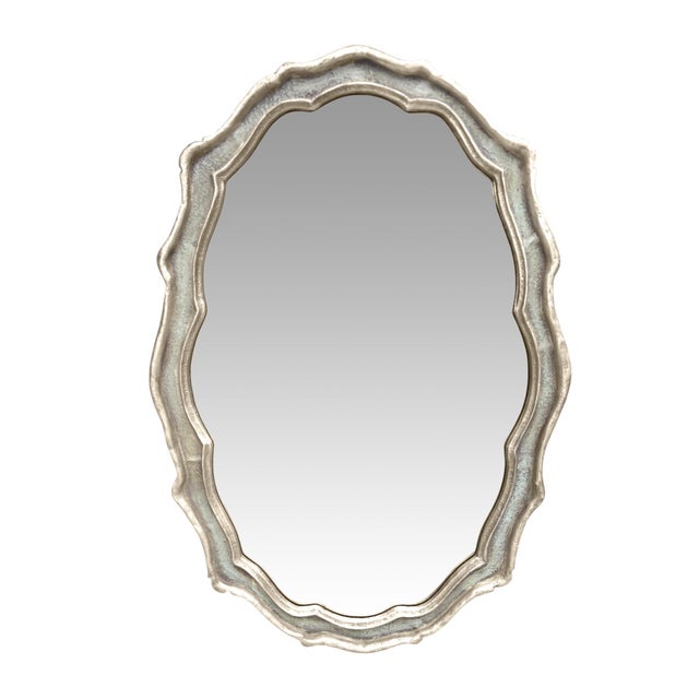 Uttermost Large Cast Metal Oval Cartouche Mirror,, Silver-Gilt & Celedon For Sale - Image 4 of 12