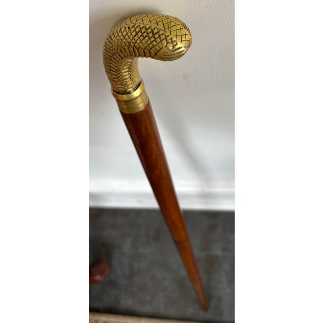 20th Century Brass Snake Head Wood Cane/Walking Stick For Sale - Image 10 of 10