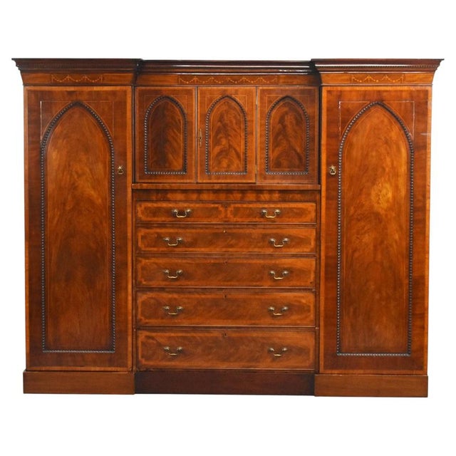 Victorian Flame Mahogany Breakfront Triple Wardrobe, 1860 For Sale - Image 11 of 11